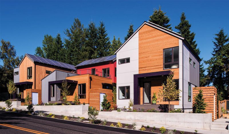 Bainbridge Island, Seattle, reference model of the new eco-sustainable developments tailored to the highest rents being presented as an example of the intersection between housing and Green New Deal