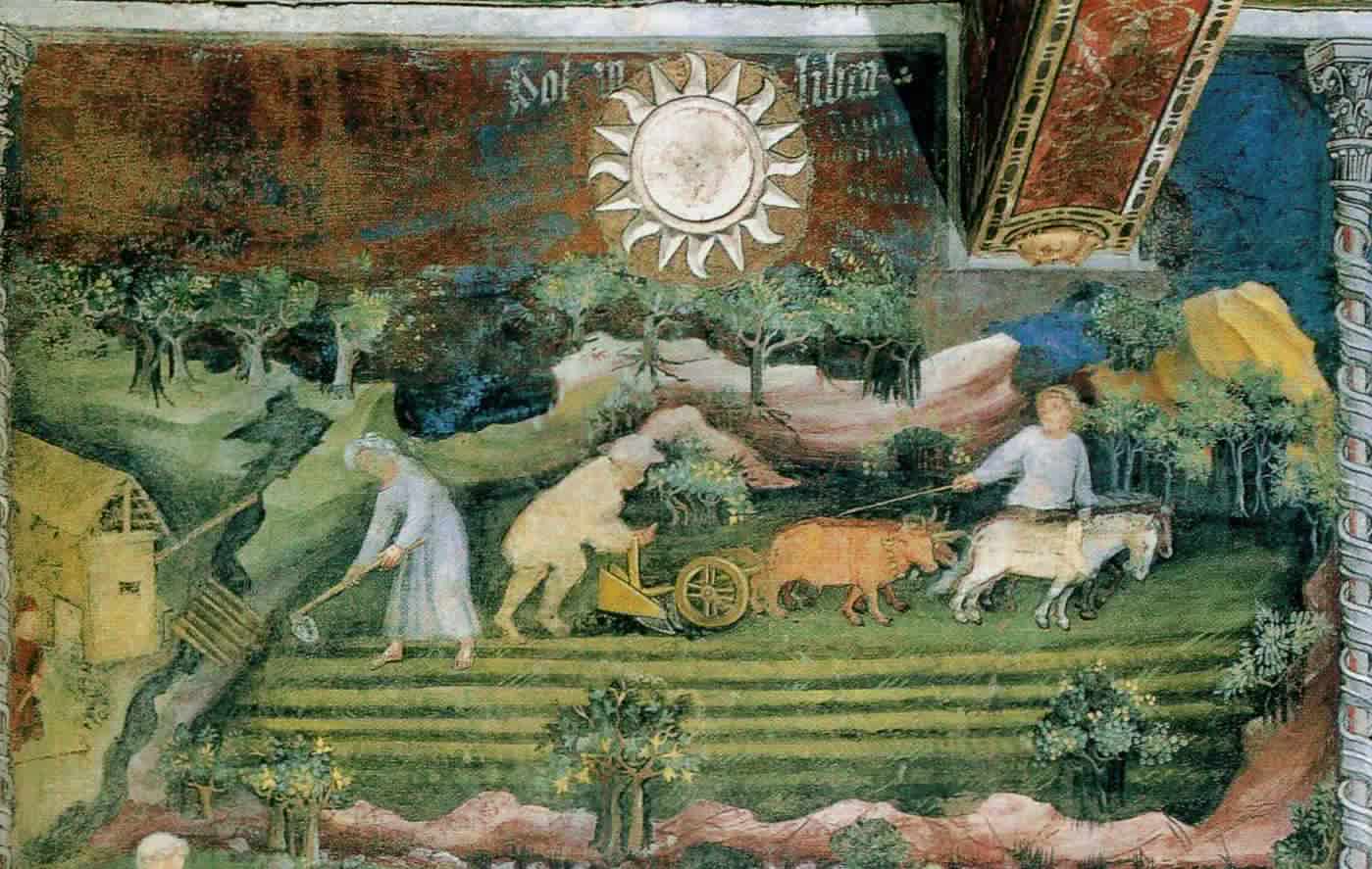 Serf men and women, the exploited class characteristic of the feudal mode of production, working the land. Within the exploited class, the sexual division of labor largely blurred until the end of the Carolingian era. 