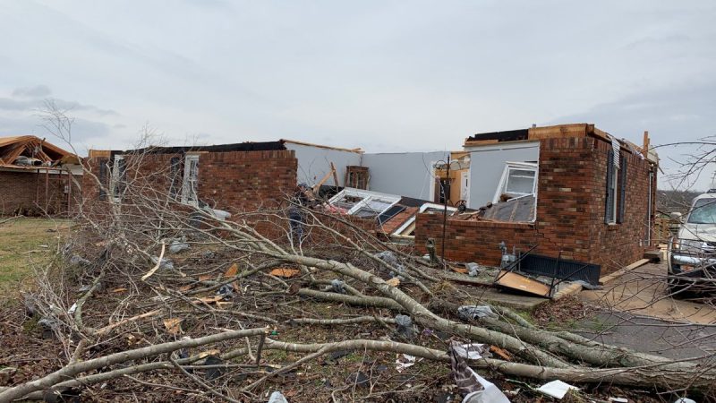 Even the brick siding withstood the tornado, not so the roofs, wood like most of the walls of the houses.
