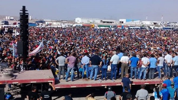 Union rally in Vaca Muerta in 2019. The same unions that systematically sabotage the extension of struggles, mobilized workers to support the companies in the face of the cut in subsidies that the companies received from the state.