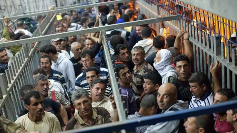 Workers driven like cattle to get past the checkpoint to reach the Tulkarem factories.
