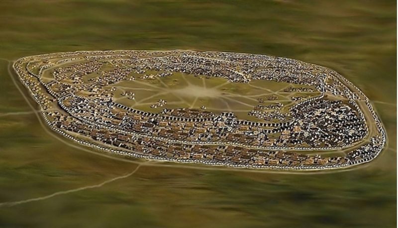 Digital reconstruction of Talianki, a city of primitive communism, about 5000 years ago.