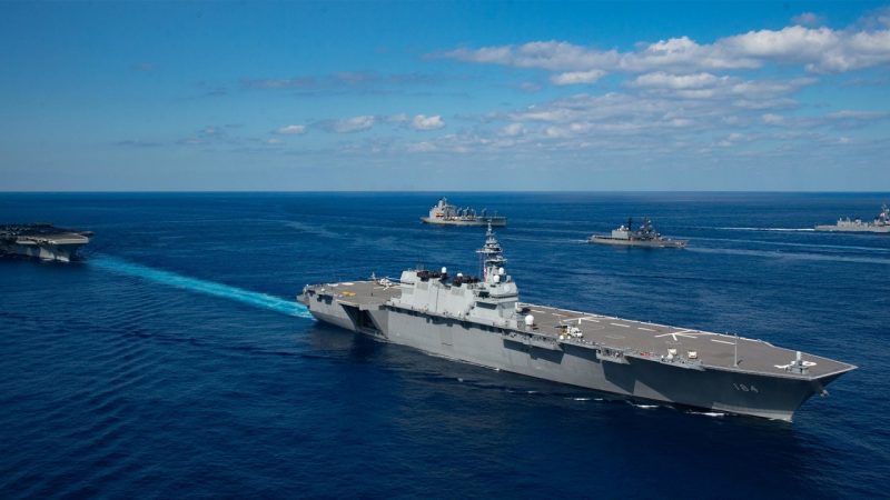 Japan, France and USA joint fleet doing exercises in the China Sea, true explanatory frame of the Tokyo Olympics