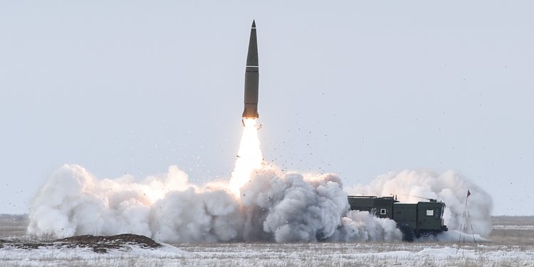 Launch of an Iskander nuclear-capable ballistic missile in Russia
