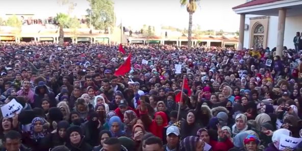 Assembly of workers on wildcat strike in Jerada, Morocco, 2018.