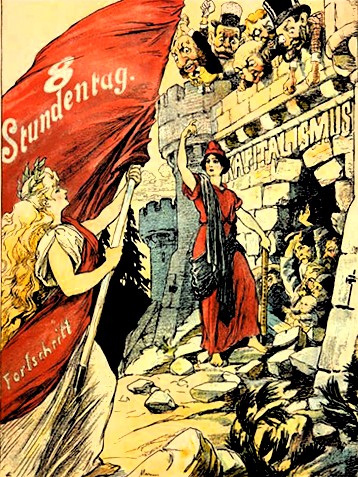 Propaganda for the eight-hour workday by German trade unions in 1895, encouraging participation in May 1st demonstrations 1895