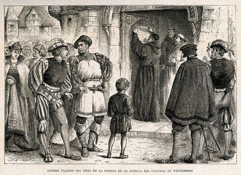Luther pins his theses in Wittenberg. The Lutheran sacramental reform will be based on the criticism of indulgences developed during the feudal era as a way to relax the Christian dietary policy for the ruling classes in exchange for economic contributions, first to the crusades and then to the ecclesiastical apparatus.
