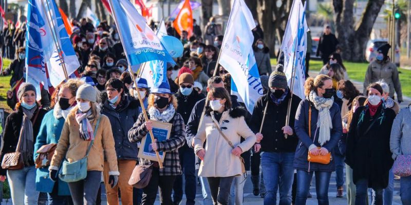 School strike in France. Teachers' demonstration in Bayonne yesterday.