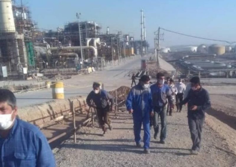 Workers leave work to join the strike assembly at a refinery this week