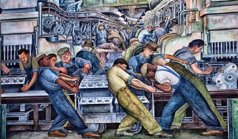 Detail of a mural by Diego de Rivera. The centrality of work is a constant in the "Trotskyist" stage of the muralist's work.