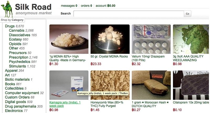 Home page of 'Silk Road', the first mass online marketplace to use bitcoin openly for illegal trades.