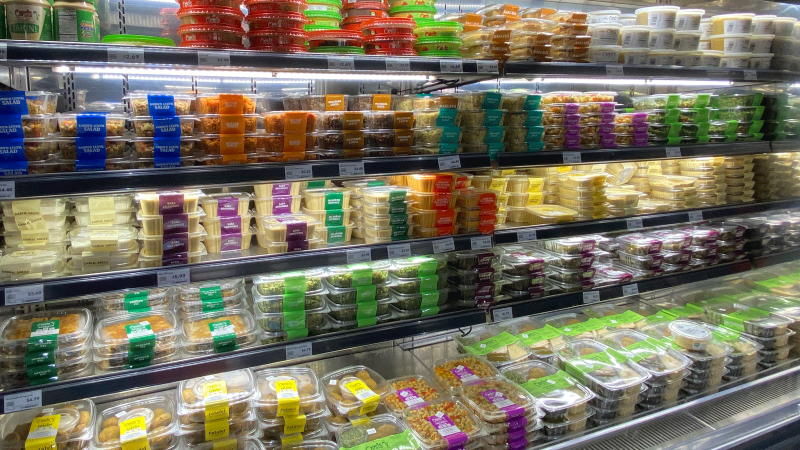"Fresh" food in a US supermarket. All inside plastic wrappers and plastic boxes.
