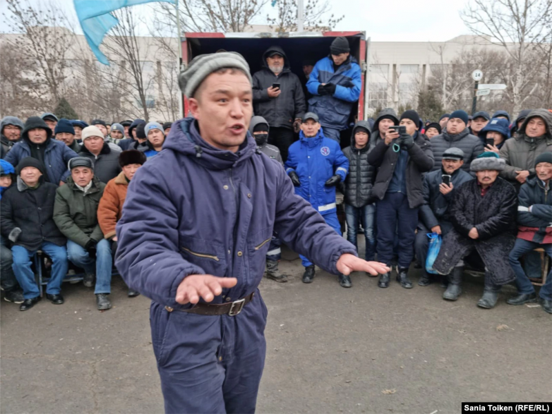 Oil workers' assembly last Monday in the early stages of the protests in Kazakhstan.