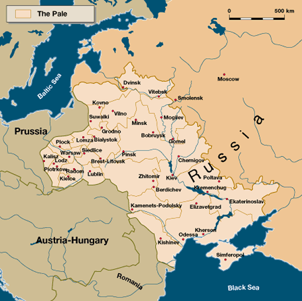 Jewish pale of settlement within the Russian Empire.