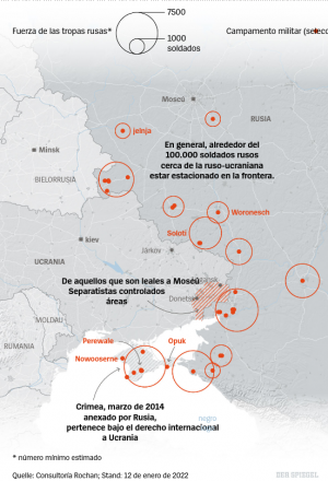 Estimación del despliegue ruso a 12 de enero, que amenaza con la invasión de Ucrania