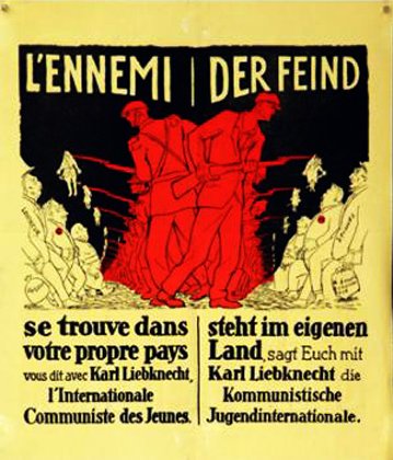 El enemigo se encuentra en el propio país. Cartel de la Internacional Comunista de la Juventud, 1920