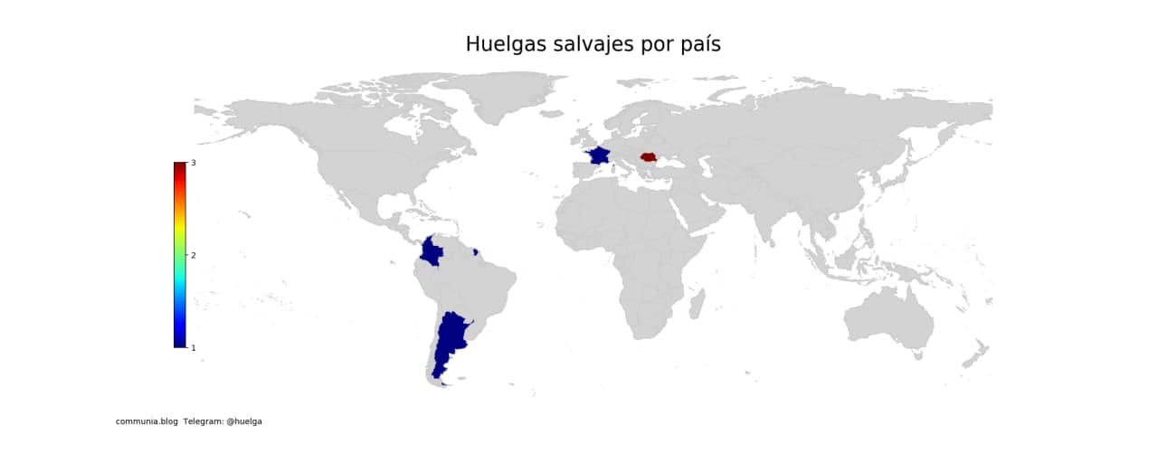 Huelgas salvajes por países registradas en nuestro canal durante diciembre de 2021