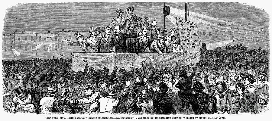 Nueva York, mitin de apoyo a la huelga de ferrocarriles de 1877