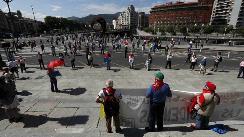 Primera manifestación de pensionistas en Bilbao tras el confinamiento.