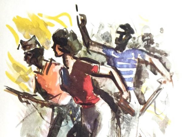 Rey Vila, «19 de julio» en «Estampas de la Revolución española». La Revolución de los trabajadores libera energías sociales que superan desde el primer momento la división sexual del trabajo.