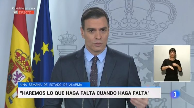 Comparecencia de Sánchez en los primeros días de confinamiento. «Haremos lo que haga falta cuando haga falta». La situación del SEPE y el INSS muestra que mientras no haya movilizaciones de clase, al gobierno «no le hará falta» ni siquiera dotar a la burocracia.