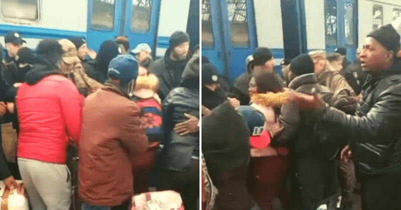 La policía ucraniana no deja a los migrantes y estudiantes negros subir a los trenes para salir de Kiev.