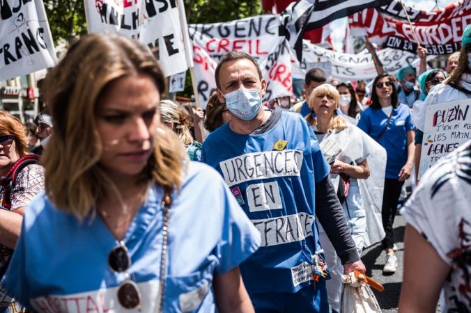Protest of health care and emergency workers in France.