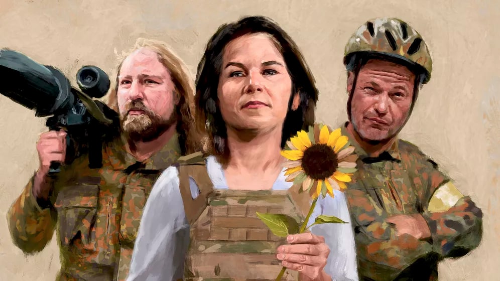 Close-up of a Spiegel cover illustration of the Greens and their militarism.